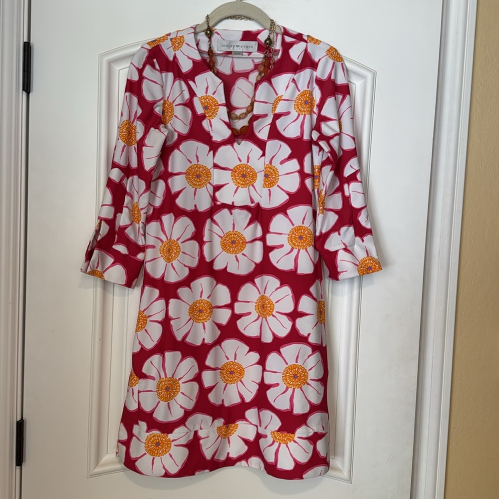 💐LESLEY EVERS; Beautiful & Colorful Floral 3/4 Sleeve Stretchy Dress. Size Sm! - Picture 9 of 15